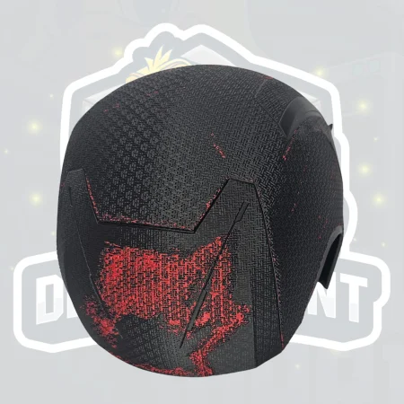 Battle Damaged Devil Vigilante Helmet - Black & Red Cosplay Mask image 4