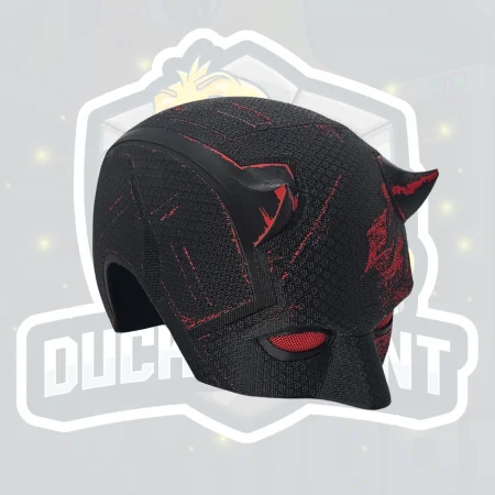 Battle Damaged Devil Vigilante Helmet - Black & Red Cosplay Mask image 6