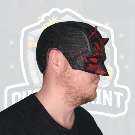 Battle Damaged Devil Vigilante Helmet - Black & Red Cosplay Mask image 7