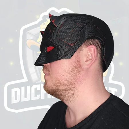 Battle Damaged Devil Vigilante Helmet - Black & Red Cosplay Mask image 8