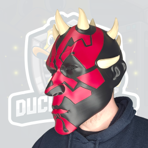 Horned Dark Warrior Helmet – Red Black Fantasy Cosplay Mask